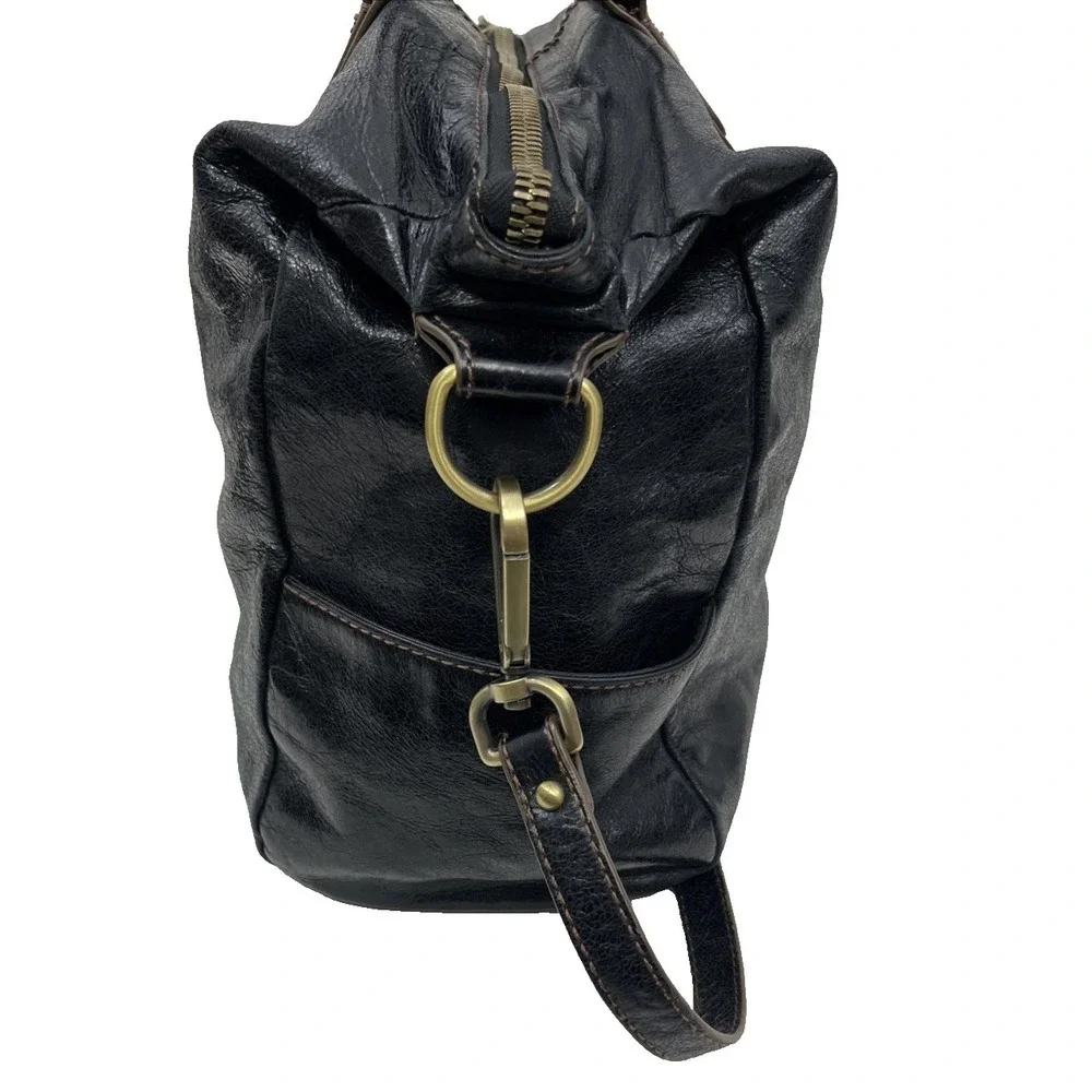 Hobo The Original Sheila Black Leather Bag Satchel Hoop Handles Shoulder Strap